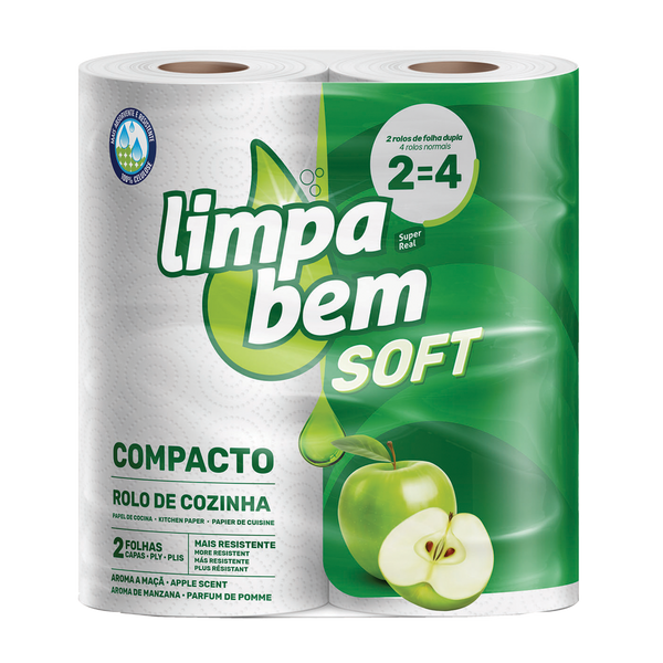 Limpabem Rolo De Cozinha 20Mt Soft Maçã 2 Und (Saco 12 Und)