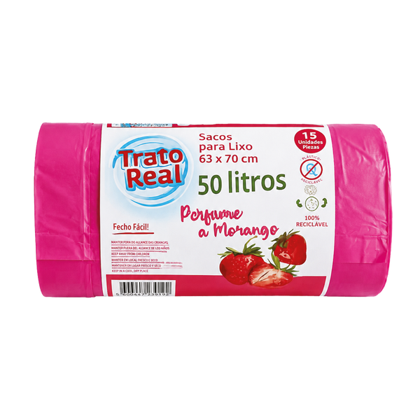 Trato Real Saco Lixo Perf. Morango 50Lt 15Und (Cx20)
