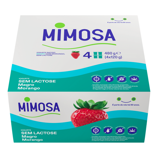 Iogurte Solido Mimosa S/ Lactose Morango 4X120Grs (Cx6Pack)