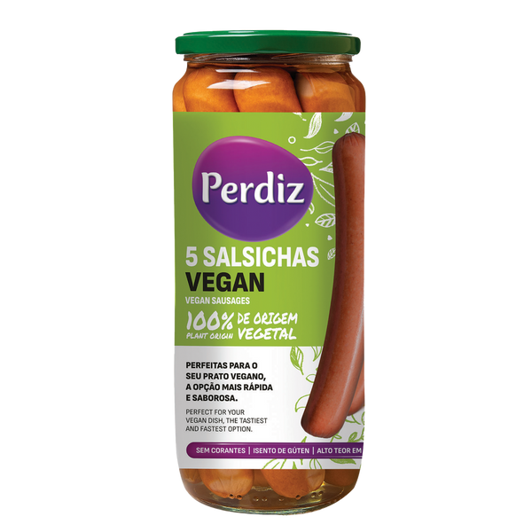 Perdiz Salsichas Vegan Frasco 5Und (Cx6)