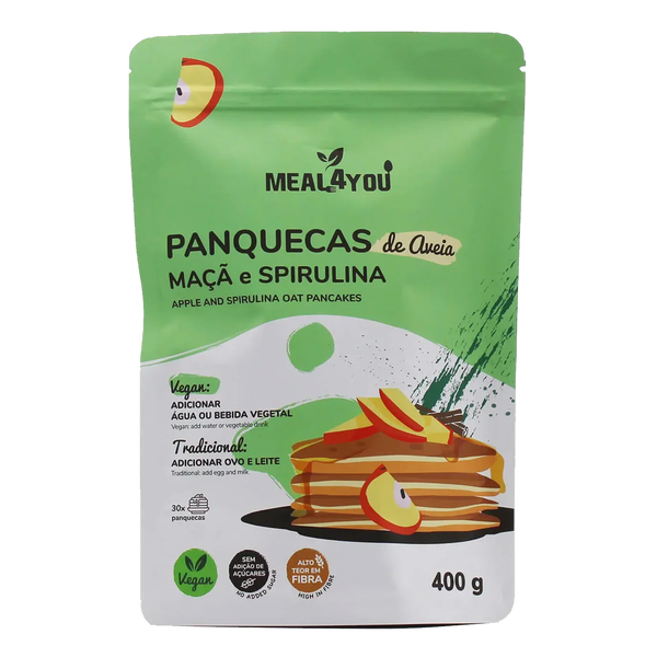 Preparado Panquecas Aveia C/Spirulina Maçã Meal4You 400Grs