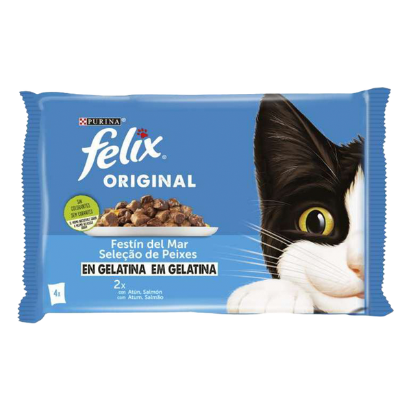 Gato Humido Felix Pedaços Gelatina Selc. Do Mar 4X85Grs (Cx1