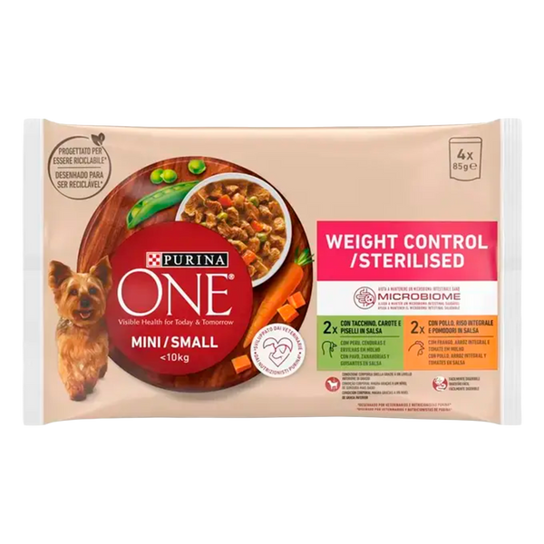 Purina One Cão Hum Steril/Contr.Peso Frango&Peru 4X85Gr Cx12