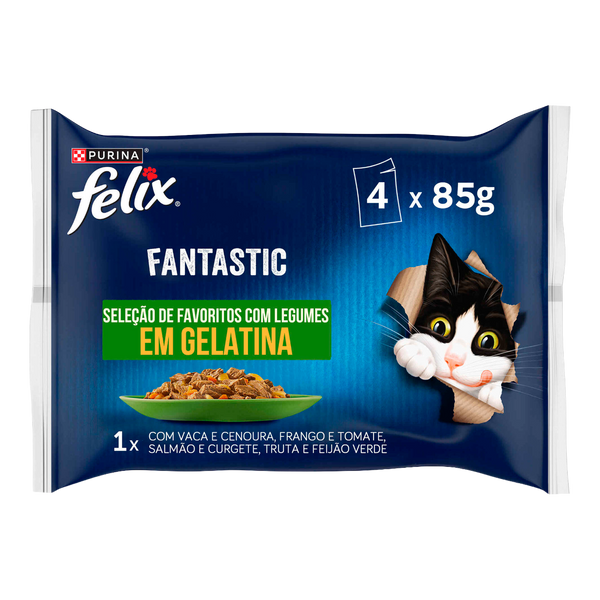 Gato Humido Felix Pedaços Gelatina Selc. Legumes 4X85Gr Cx12