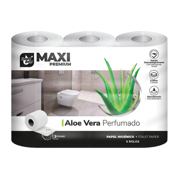 Papel Limpabem Max Premium Hig. Aloe Vera 6 Rollos Bolsa 7 Unidades