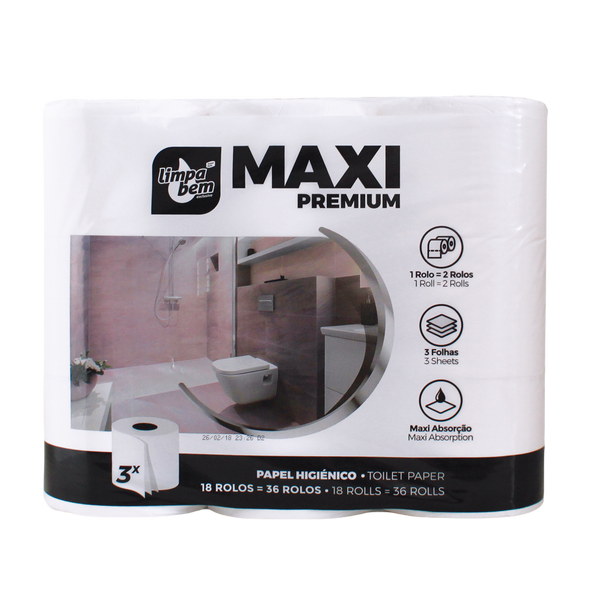 Limpabem Maxi Premium Papel Higiénico 2F 18=36Rolos