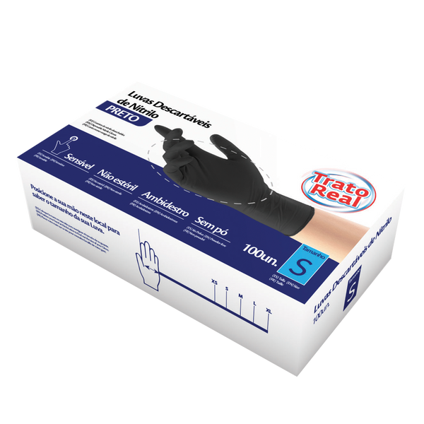 Trato Real Luvas Nitrilo Preto Tamanho S 100Un (Cx10)