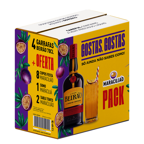 Pack 4 Beirao 70Cl + 1 Compal Maracujá 1L+Copos+Table Tent