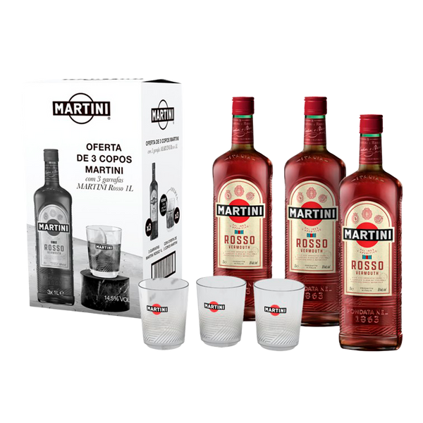 Pack 3Grf Martini Rosso 1L + 3 Copos Oferta